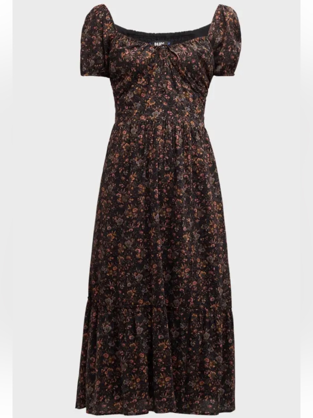 PAIGE Black Floral Puff-Sleeve Midi Dress - Picture 2 of 8